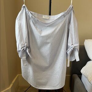 Aritzia Babaton Light Blue and White Striped off the Shoulder Blouse